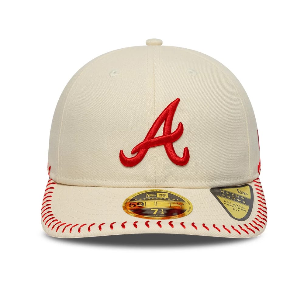 Pictured is this MLB Baseball Stitch Atlanta Braves Retro Crown 59FIFTY Fitted cap in Cream. 2