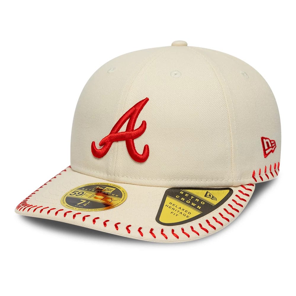 Pictured is this MLB Baseball Stitch Atlanta Braves Retro Crown 59FIFTY Fitted cap in Cream. 1