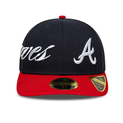 Pictured is this MLB Side Script Atlanta Braves Low Profile 59FIFTY Fitted cap in navy. 3