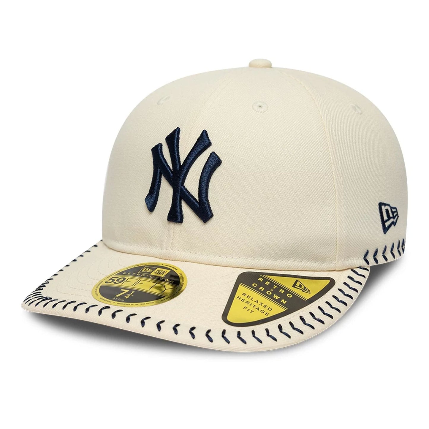 Pictured is this MLB Baseball Stitch New York Yankees Retro Crown 59FIFTY Fitted cap in Cream. 1