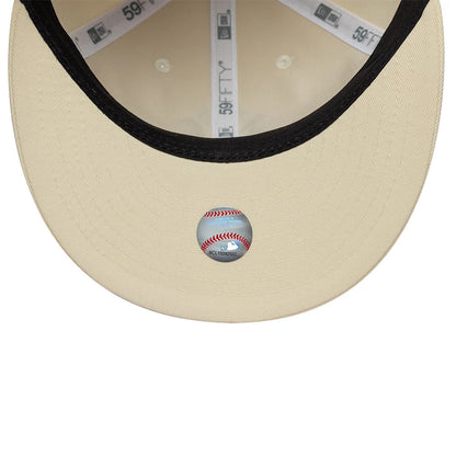 Pictured is this MLB Baseball Stitch New York Yankees Retro Crown 59FIFTY Fitted cap in Cream. 7