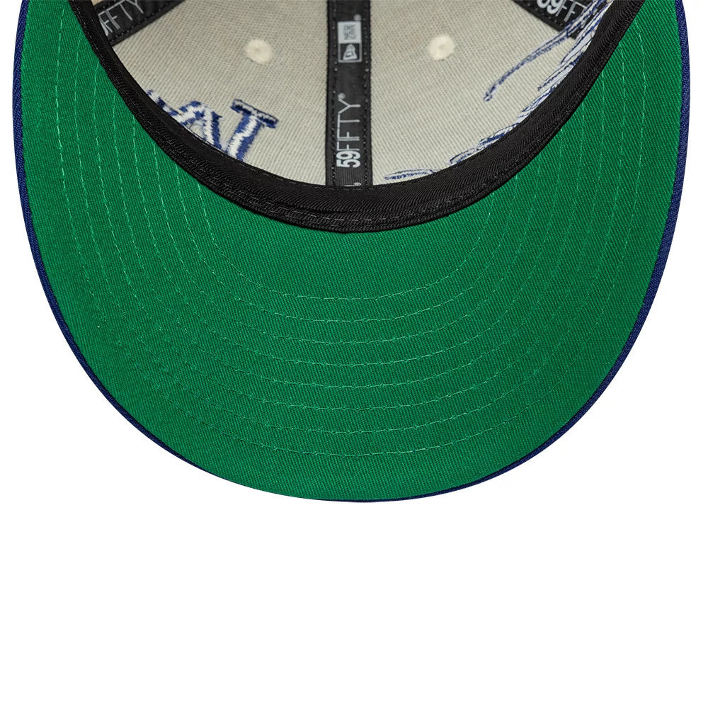 Pictured is this MLB Side Script LA Dodgers Low Profile 59FIFTY Fitted cap in Cream. 2