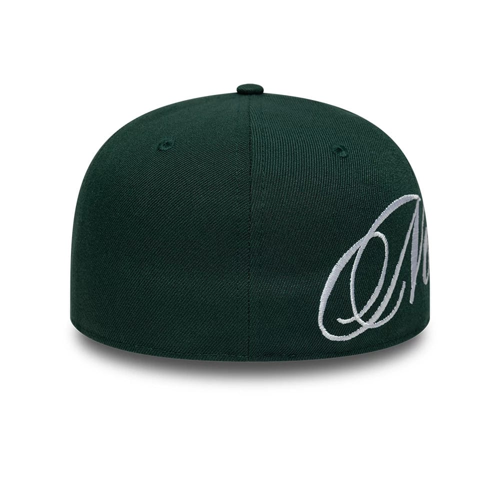 Pictured is this New Era Side Script Low Profile 59FIFTY Fitted cap in dark green. 6