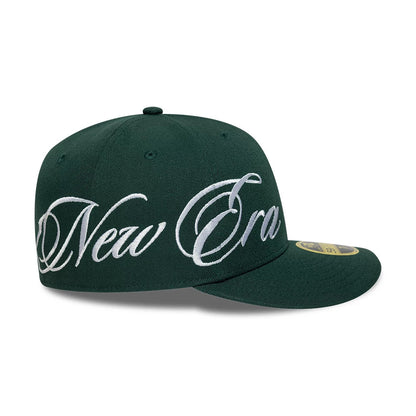 Pictured is this New Era Side Script Low Profile 59FIFTY Fitted cap in dark green. 5