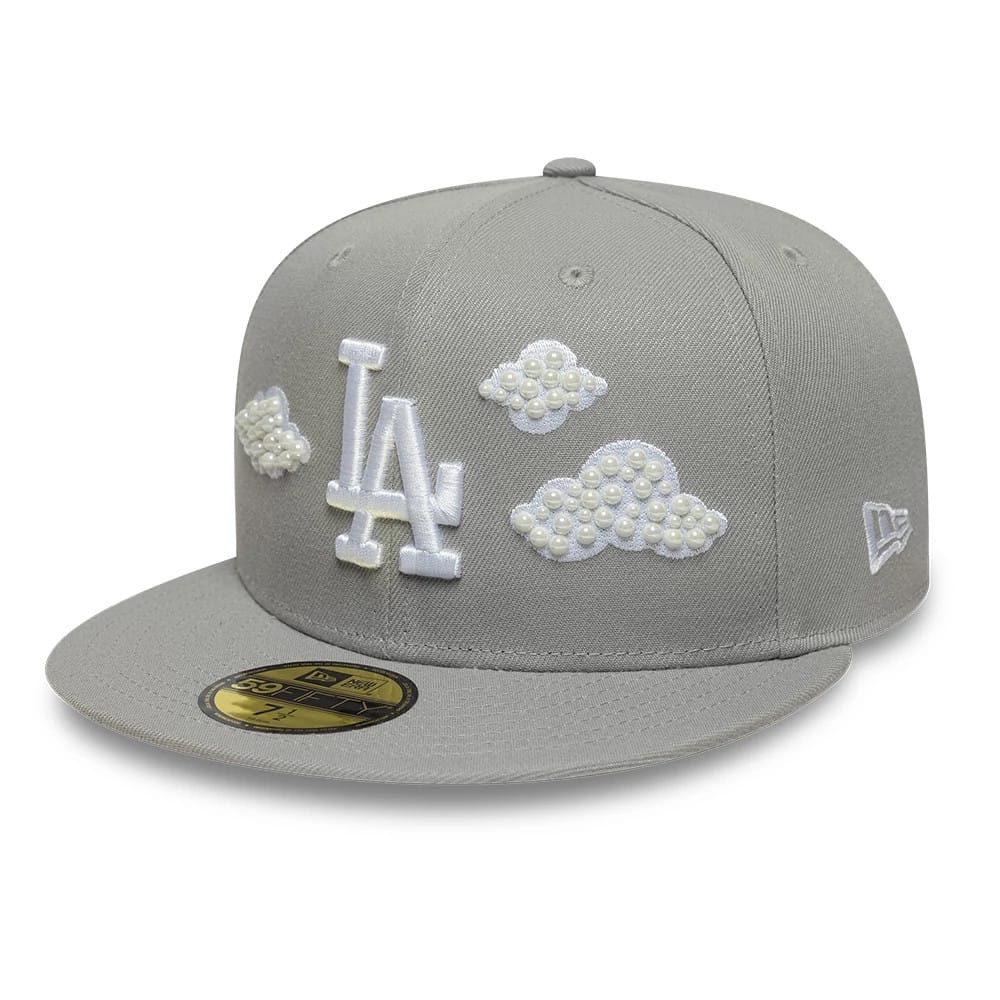 Pictured is this MLB Faux Pearl LA Dodgers 59FIFTY Fitted cap in grey. 1