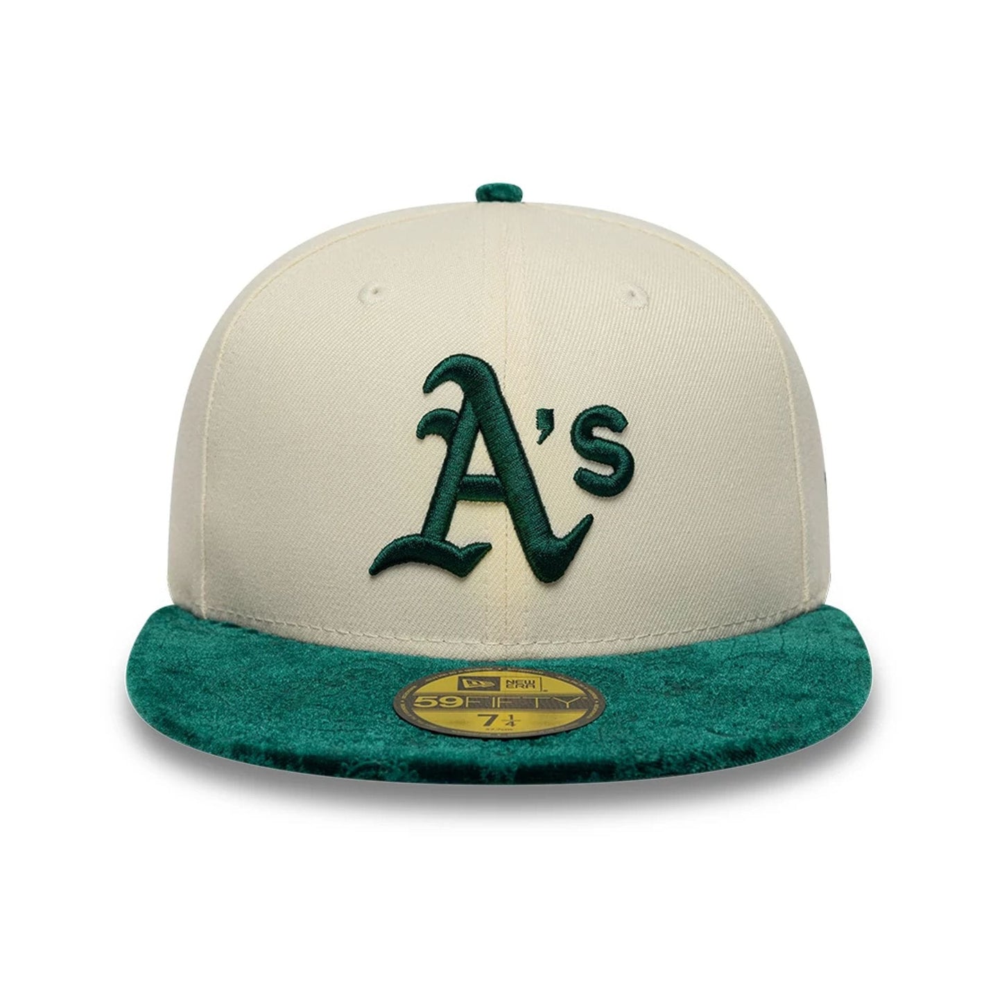 Pictured is this MLB Paisley Visor Athletics 59FIFTY Fitted cap in Cream. 3
