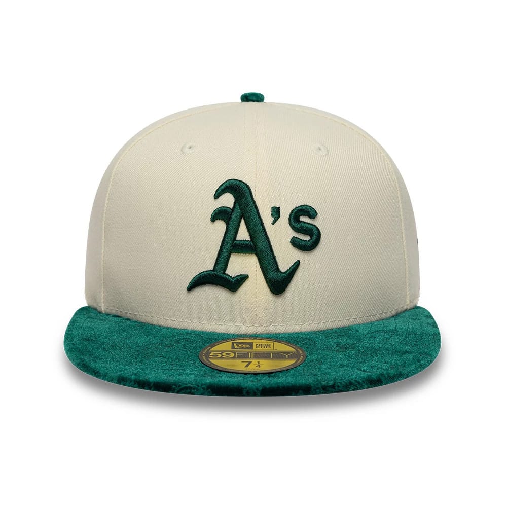 Pictured is this MLB Paisley Visor Athletics 59FIFTY Fitted cap in Cream. 4
