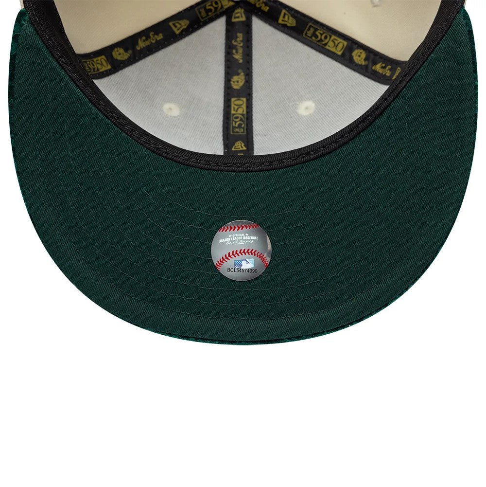 Pictured is this MLB Paisley Visor Athletics 59FIFTY Fitted cap in Cream. 3