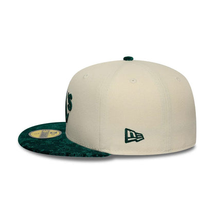 Pictured is this MLB Paisley Visor Athletics 59FIFTY Fitted cap in Cream. 7