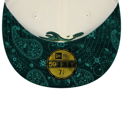 Pictured is this MLB Paisley Visor Athletics 59FIFTY Fitted cap in Cream. 2