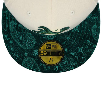 Pictured is this MLB Paisley Visor Athletics 59FIFTY Fitted cap in Cream. 2