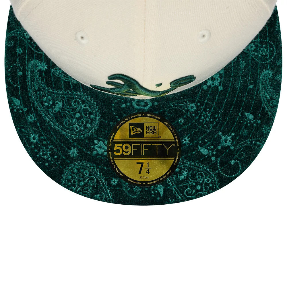 Pictured is this MLB Paisley Visor Athletics 59FIFTY Fitted cap in Cream. 2