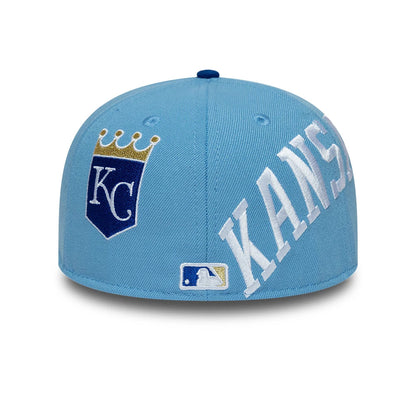 Pictured is this MLB Multi Logo Kansas City Royals 59FIFTY Fitted cap in pastel blue. 5