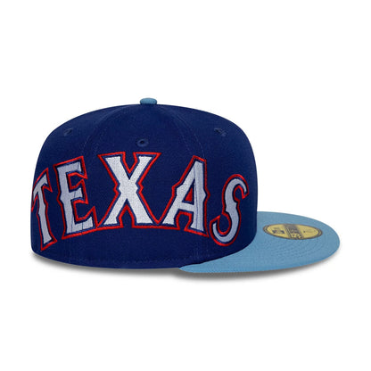 Pictured is this MLB Multi Logo Texas Rangers 59FIFTY Fitted cap in dark blue. 6
