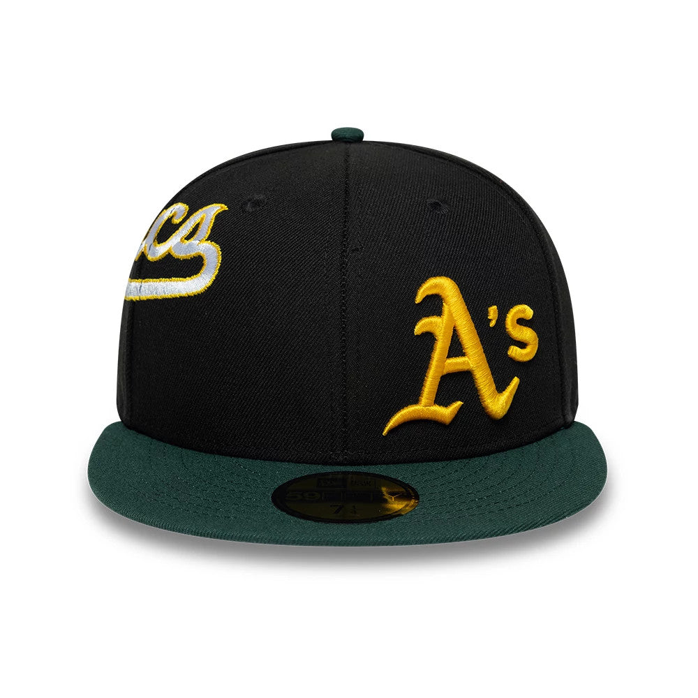 Pictured is this MLB Multi Logo Athletics 59FIFTY Fitted cap in black. 3