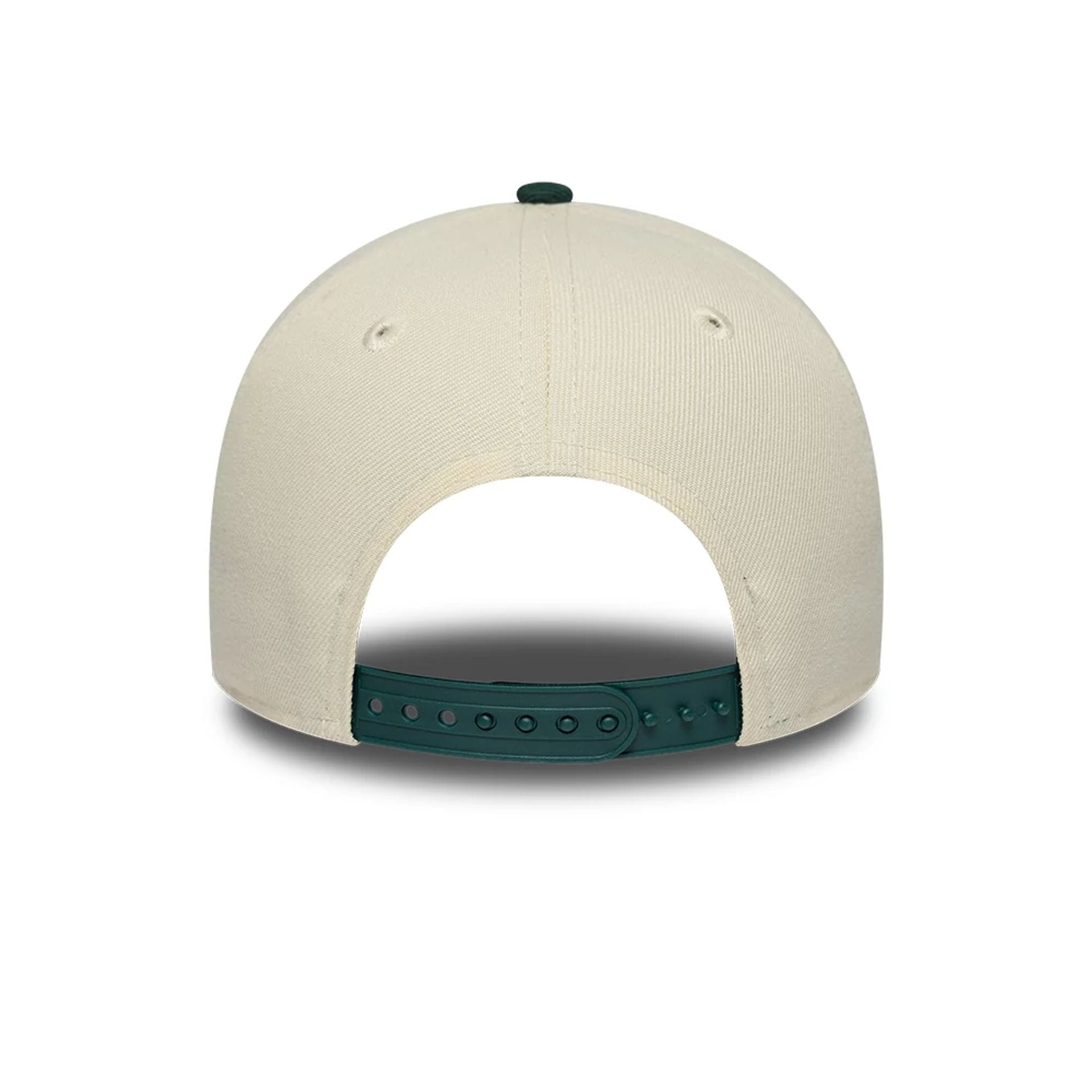 Pictured is this MLB Side Hit Athletics 9FORTY E-Frame cap in Cream. 7