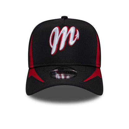 Pictured is this LMB Panel Mexico Diablos 9TWENTY A-Frame cap in black. 3