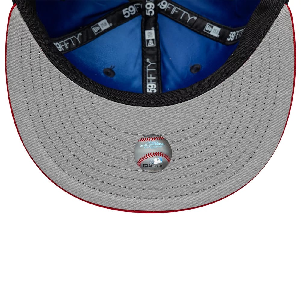 Pictured is this MLB Multi Logo Atlanta Braves 59FIFTY Fitted cap in navy. 2