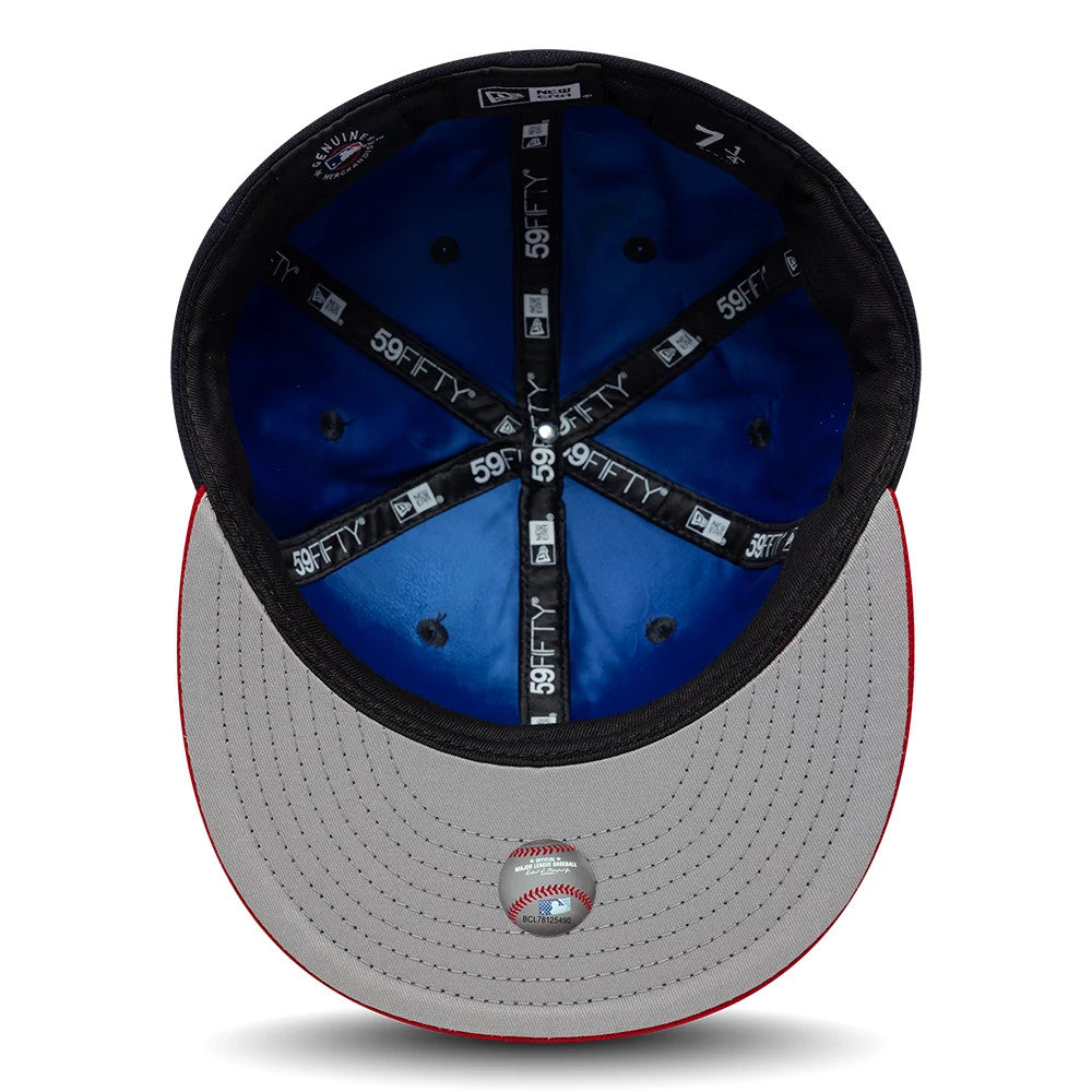 Pictured is this MLB Multi Logo Atlanta Braves 59FIFTY Fitted cap in navy. 2