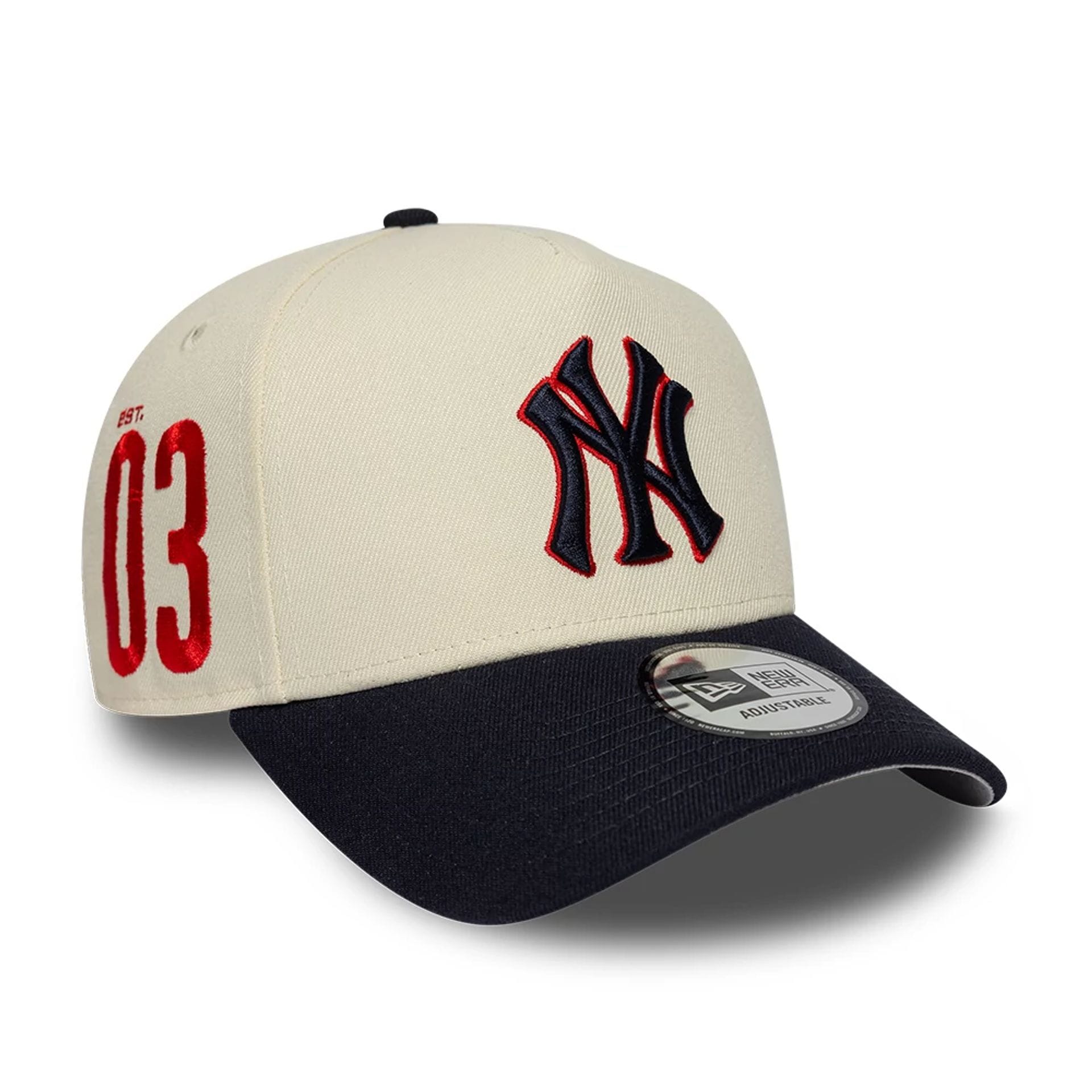 Pictured is this MLB Side Hit New York Yankees 9FORTY E-Frame cap in Cream . 1