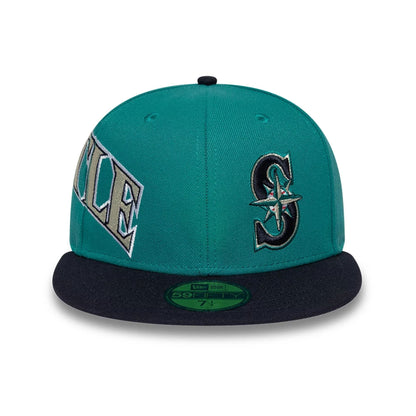Pictured is this MLB Multi Logo Seattle Mariners 59FIFTY Fitted cap in green. 4