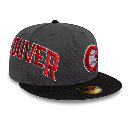 Pictured is this MiLB Multi Logo Vancouver Canadians 59FIFTY Fitted cap in charcoal. 5