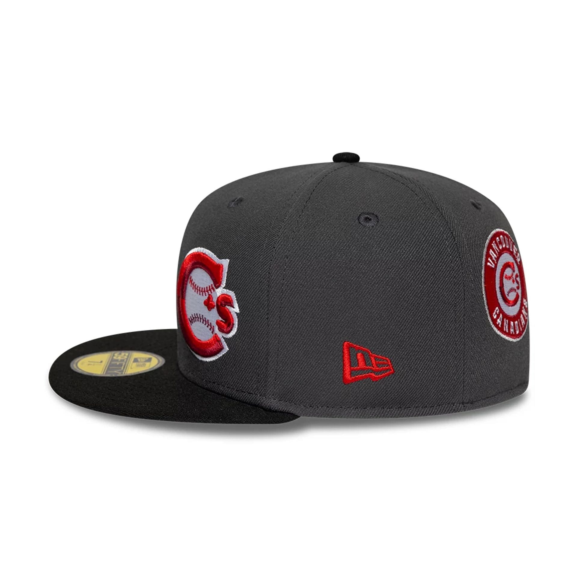 Pictured is this MiLB Multi Logo Vancouver Canadians 59FIFTY Fitted cap in charcoal. 6