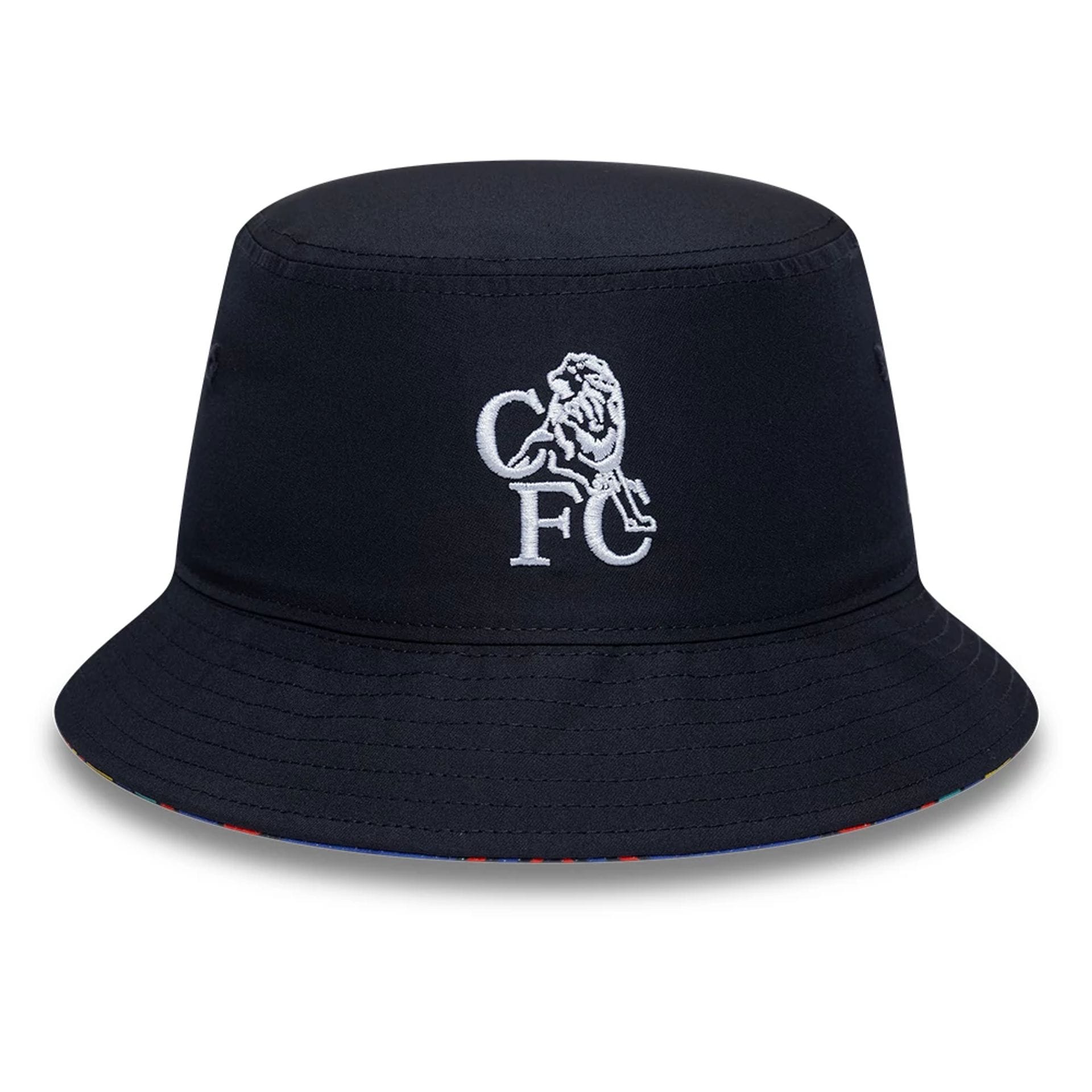 Pictured is this Retro Goal Keeper Chelsea FC Lion Crest Bucket cap in navy. 4