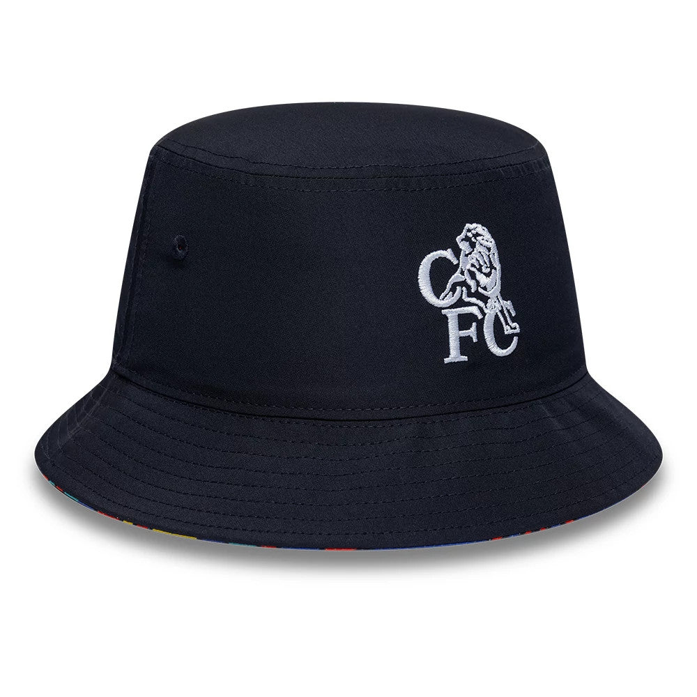 Pictured is this Retro Goal Keeper Chelsea FC Lion Crest Bucket cap in navy. 5