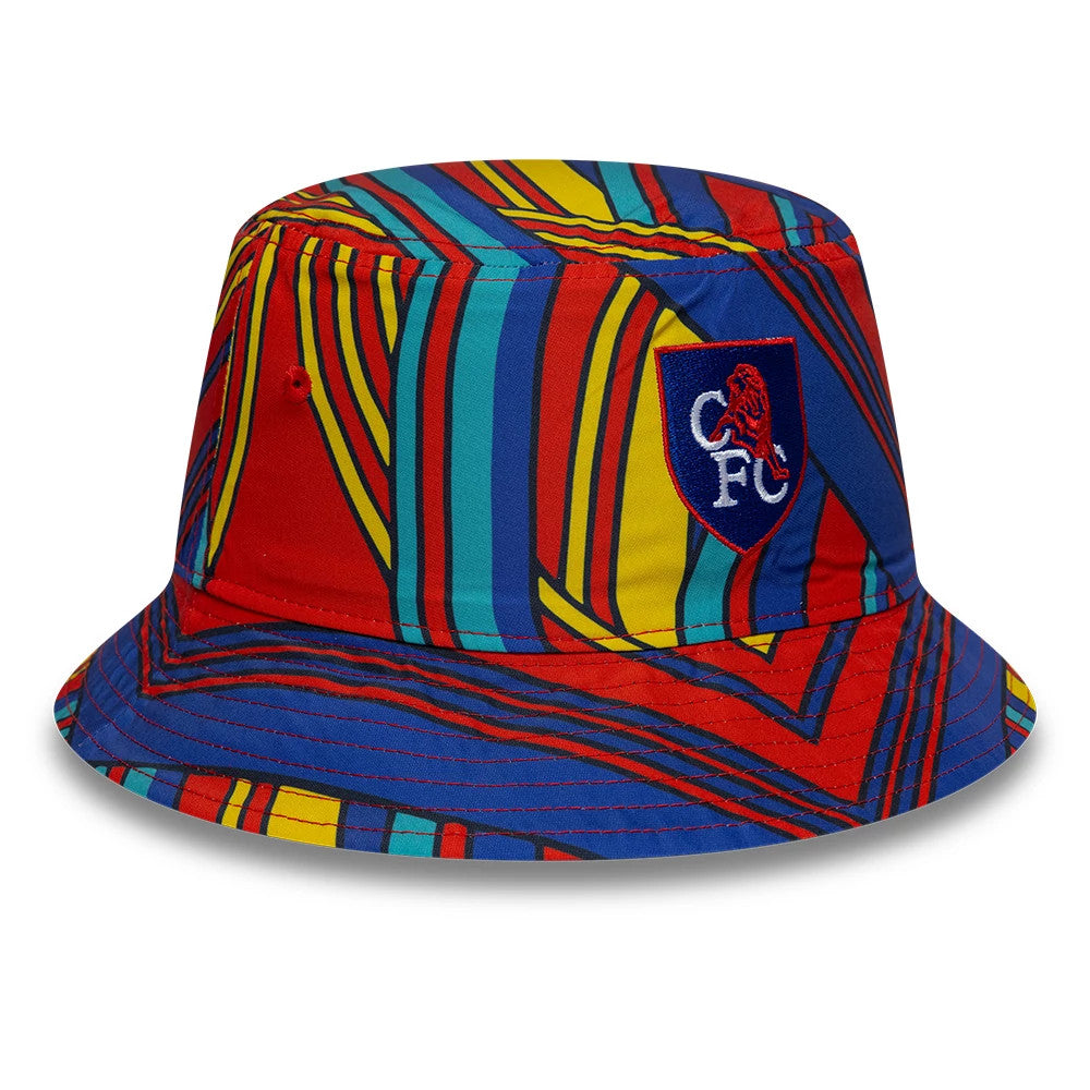 Pictured is this Retro Goal Keeper Chelsea FC Lion Crest Bucket cap in navy. 3