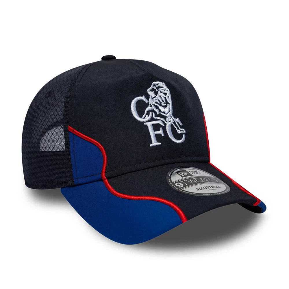 Pictured is this Retro Goal Keeper Chelsea FC Lion Crest 9TWENTY A-Frame cap in navy. 3