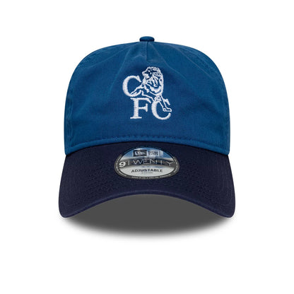 Pictured is this Retro Goal Keeper Chelsea FC Lion Crest 9TWENTY A-Frame cap in blue. 2
