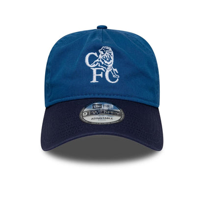 Pictured is this Retro Goal Keeper Chelsea FC Lion Crest 9TWENTY A-Frame cap in blue. 2