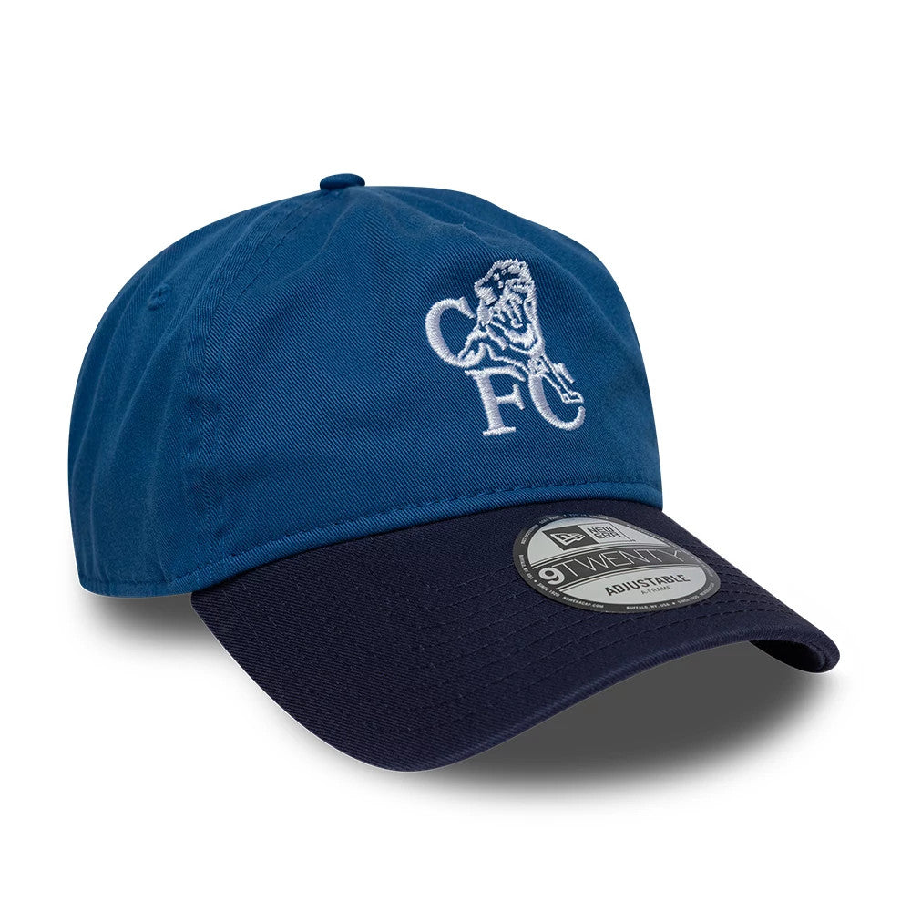 Pictured is this Retro Goal Keeper Chelsea FC Lion Crest 9TWENTY A-Frame cap in blue. 3