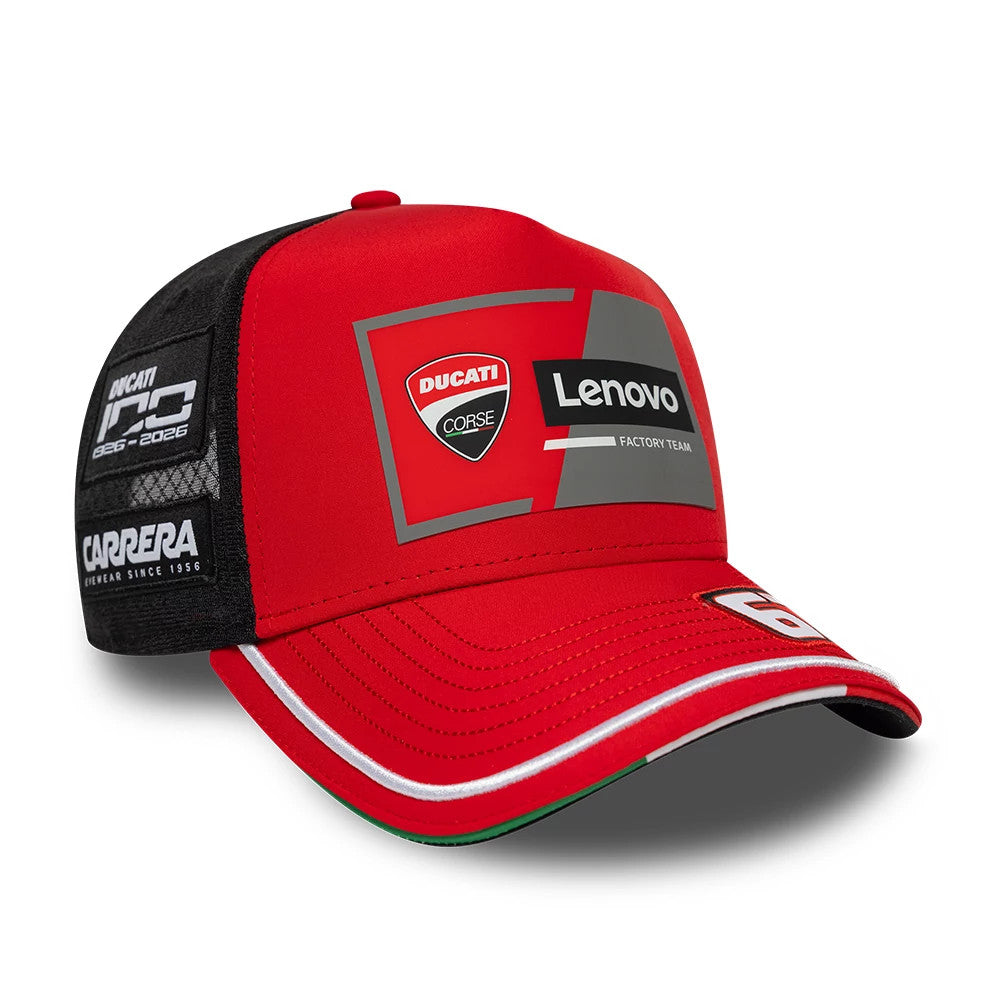 Pictured is this Ducati Motor Replica Francesco Bagnaia Red 9FORTY E-Frame cap in red. 4