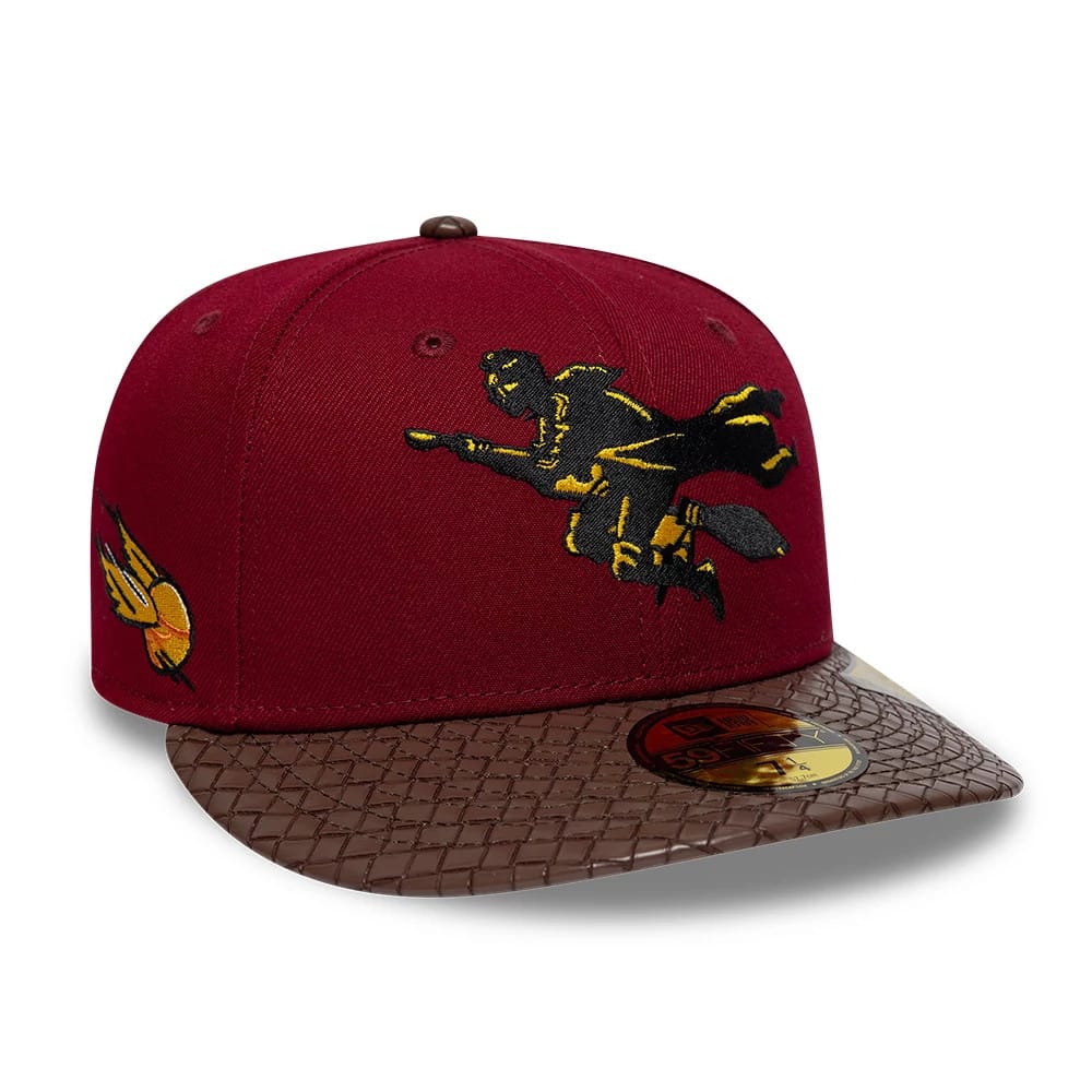 Pictured is this Harry Potter Quidditch 59FIFTY Fitted cap in dark red & brown. 1