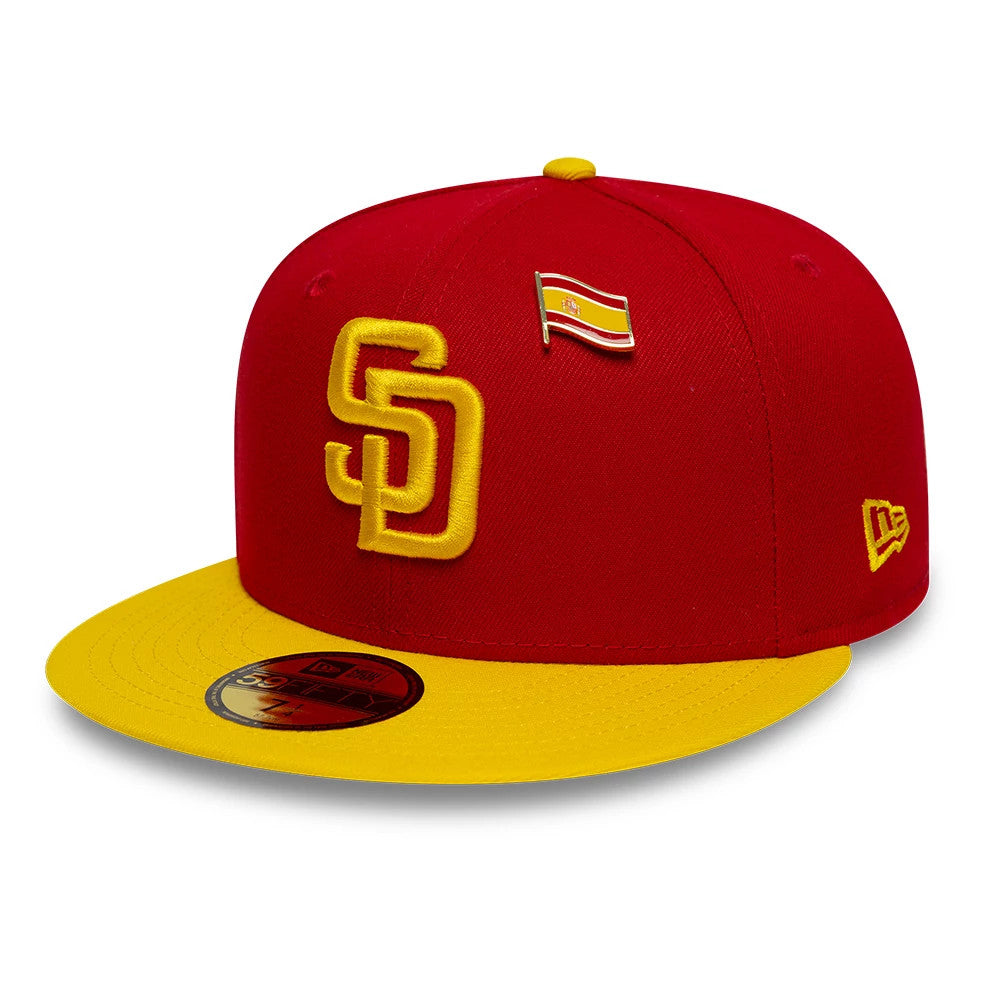 Pictured is this MLB Sister Cities San Diego Padres 59FIFTY Fitted cap in red & yellow. 4