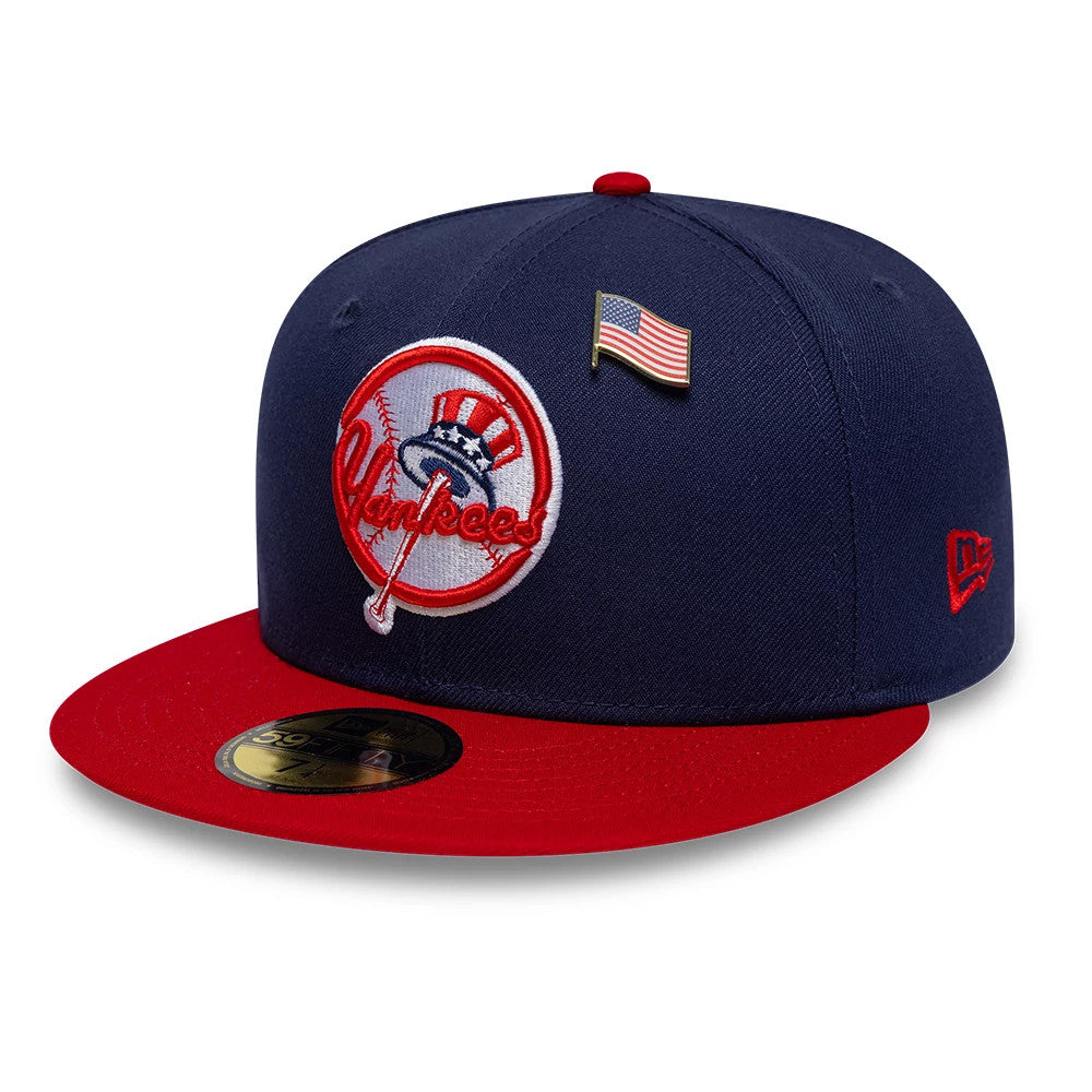 Pictured is this MLB Sister Cities New York Yankees 59FIFTY Fitted cap in blue & red. 4
