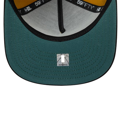 Pictured is this NBA Boston Celtics 59FIFTY A-Frame Fitted cap in gold & black. 2