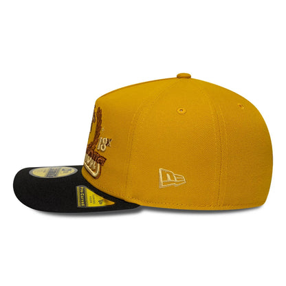 Pictured is this NBA Boston Celtics 59FIFTY A-Frame Fitted cap in gold & black. 6