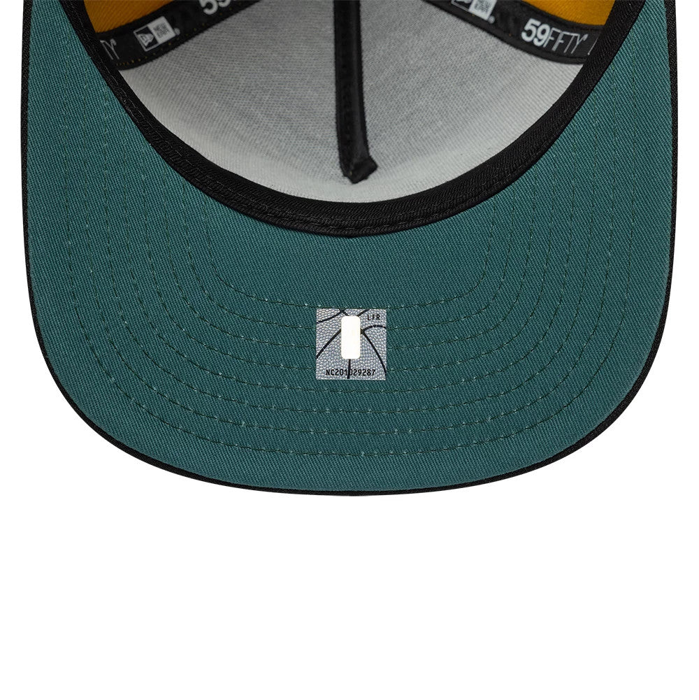 Pictured is this NBA LA Lakers 59FIFTY A-Frame Fitted cap in gold & black. 2