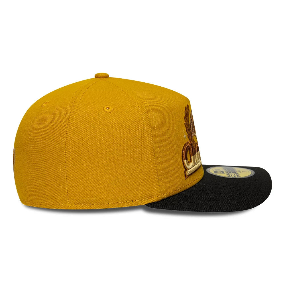 Pictured is this NBA LA Lakers 59FIFTY A-Frame Fitted cap in gold & black. 7