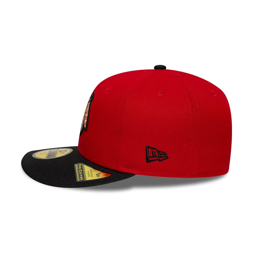 Pictured is this NHL Champions Chicago Blackhawks 59FIFTY Fitted cap in red & black. 7