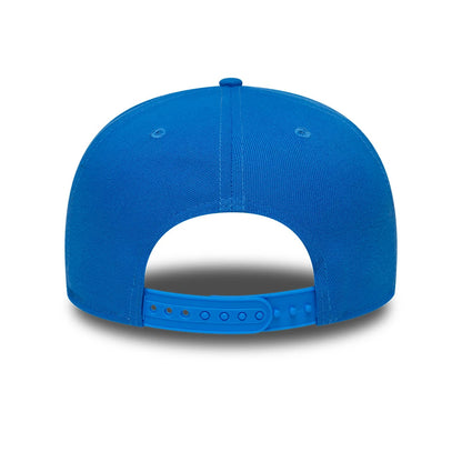 Rugrats Party In The Playpen Blue New Era 9FIFTY A-Frame Snapback Adjustable Cap, rear view showing the curved blue adjustable snap closure, centred on the structured blue crown with matching eyelets and top button.