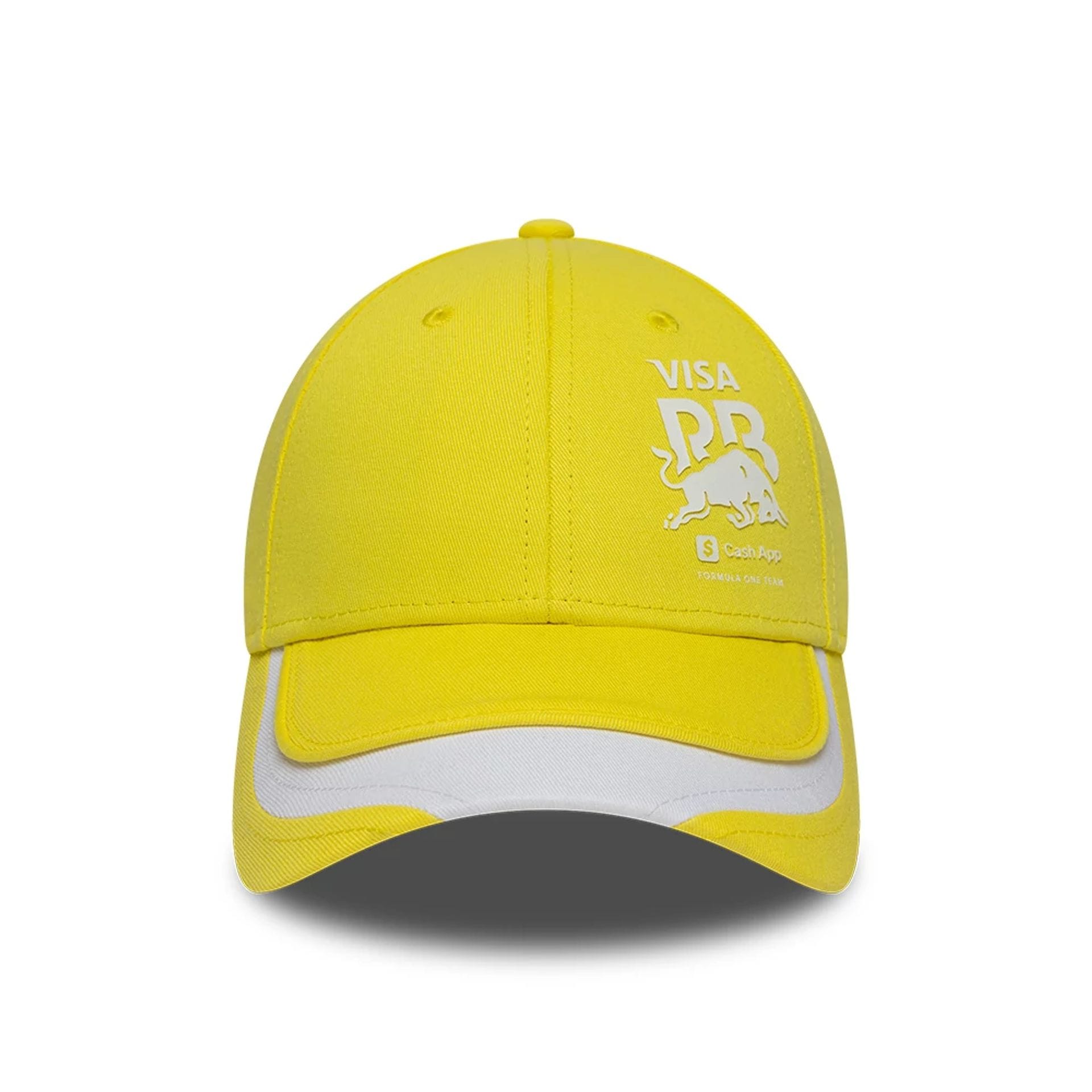 Pictured is this Citrus Miami & Madrid Race Special Visa Cash App Racing Bulls 9FORTY Adjustable cap in pastel yellow. 2
