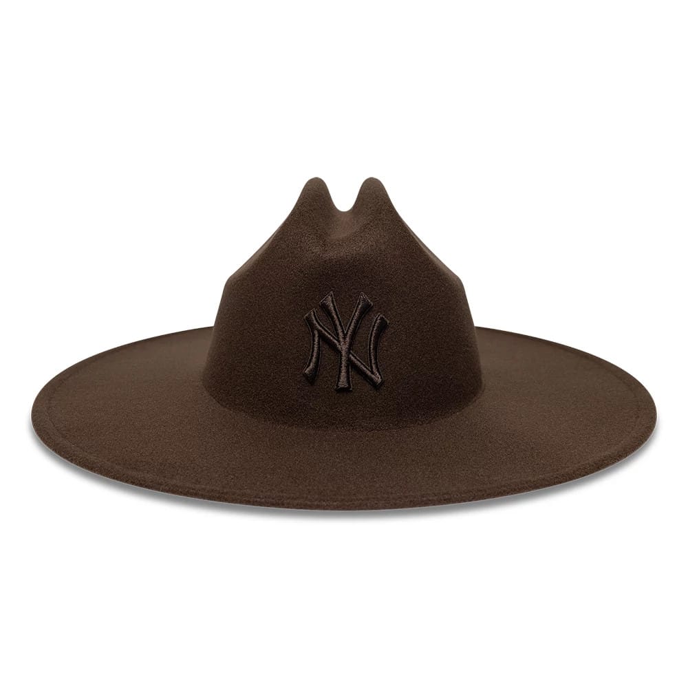 Pictured is this MLB New York Yankees Wide Brim Fedora Cowboy hat in dark brown. 2