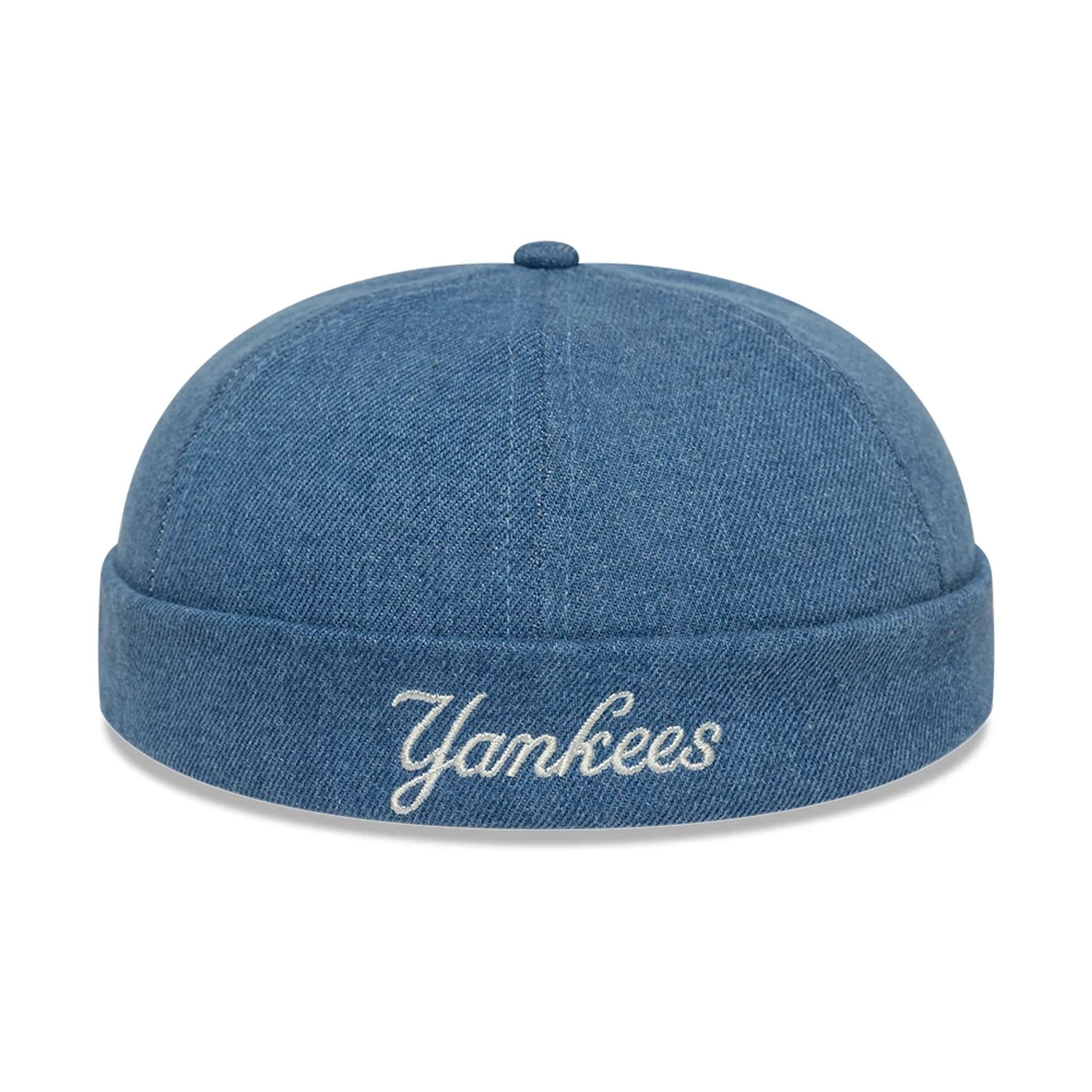 Pictured is this MLB Denim Skully New York Yankees Docker cap in pastel blue. 2