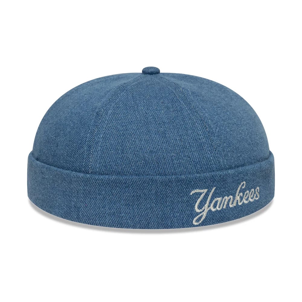 Pictured is this MLB Denim Skully New York Yankees Docker cap in pastel blue. 5