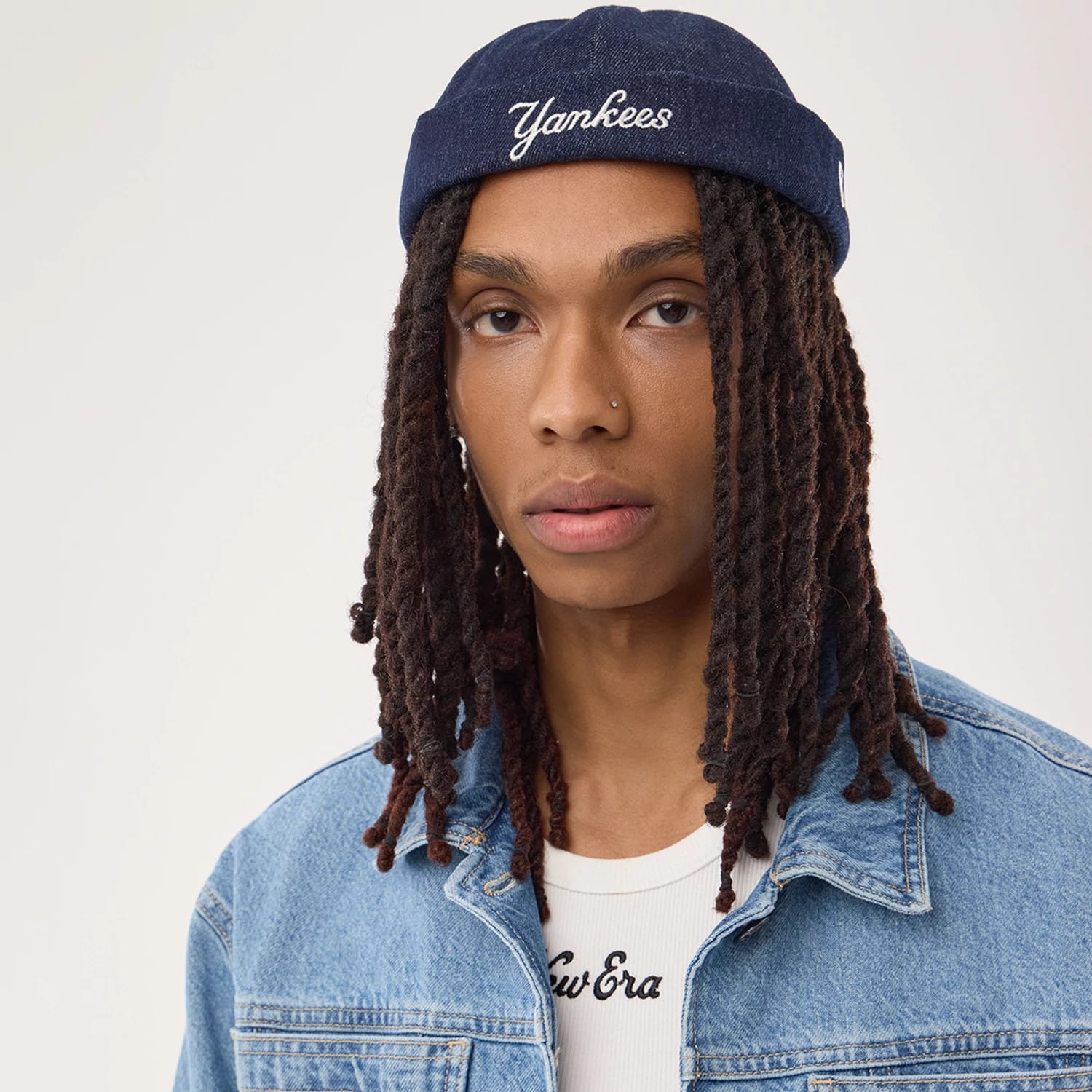Pictured is this MLB Denim Skully New York Yankees Docker cap in navy. 1