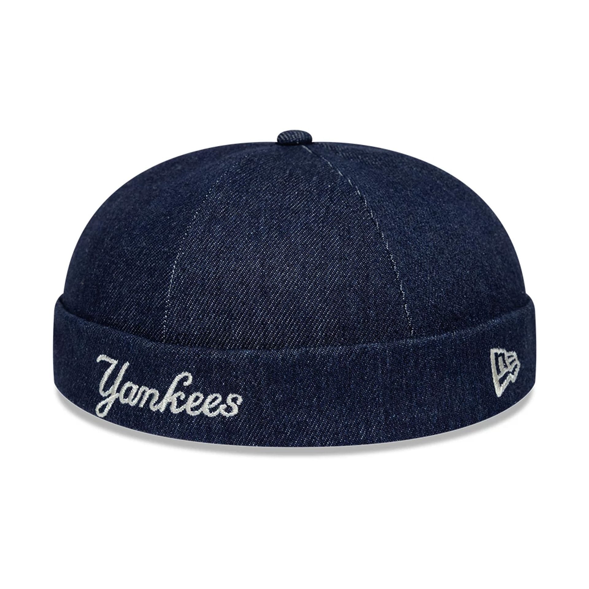Pictured is this MLB Denim Skully New York Yankees Docker cap in navy. 1